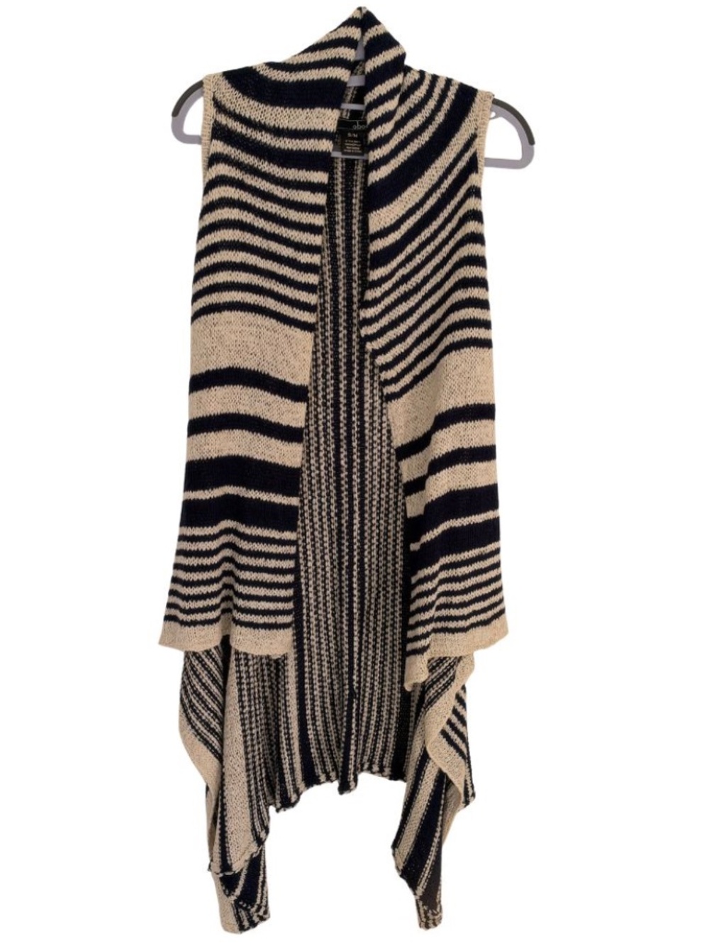Oboe Navy & Cream Striped Open Front Lightweight Sweater Vest S/M